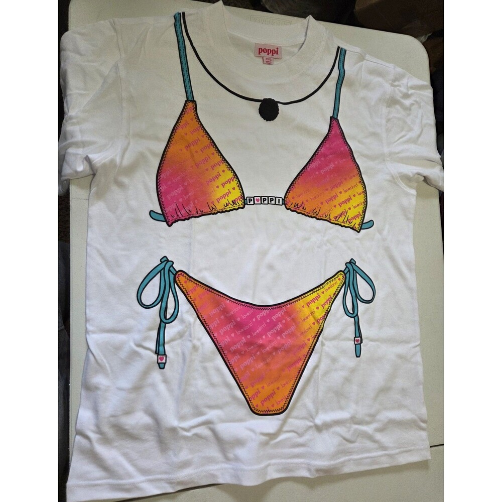 NWOT Poppi x Love Island USA Bikini Graphic Bathing Suit Cover Up Shirt XS/S New